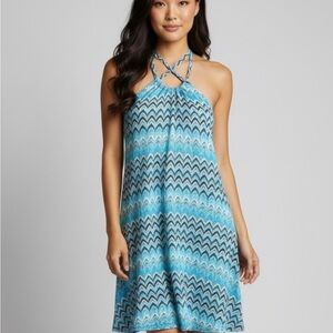 Blue and Black Chevron Halter Beach Dress Coverup M/L